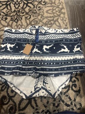 Skims Navy and White Reindeer Pattern Holiday Shorts